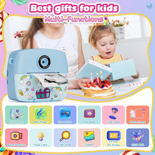 Instant Camera for Kids, Children Camera Compact Cameras 1080P HD Instant Printing of Photos, Birthday Gift Christmas Gift Toy for 3 4 5 6 8 7 9 10 11 Year Old Girls Boys 3 Rolls of Photo Paper