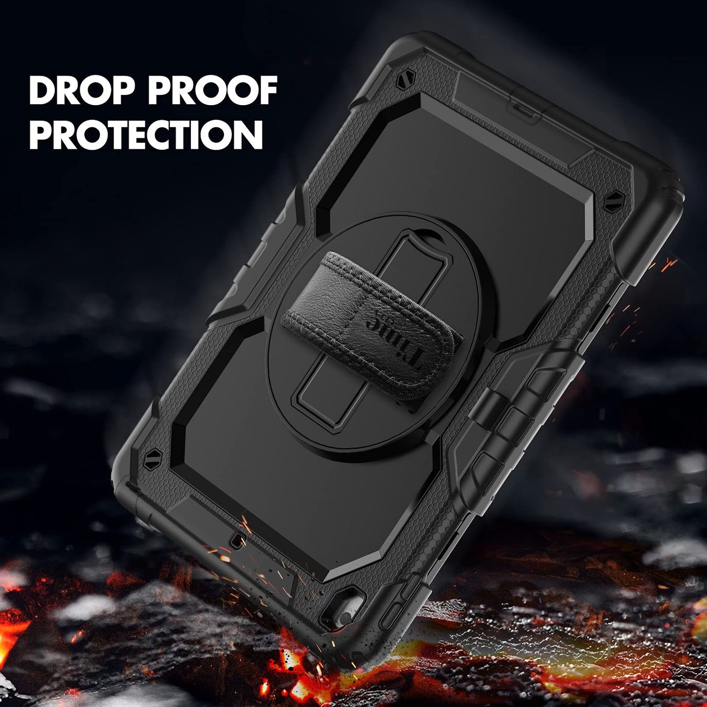 tmecity case for iPad 9/8/7th Gen, iPad 10.2 Inch Shockproof Rugged with Screen Protection 360° Rotatable Stand Hand Strap Shoulder Strap Pencil Holder for iPad 9th Gen-Black