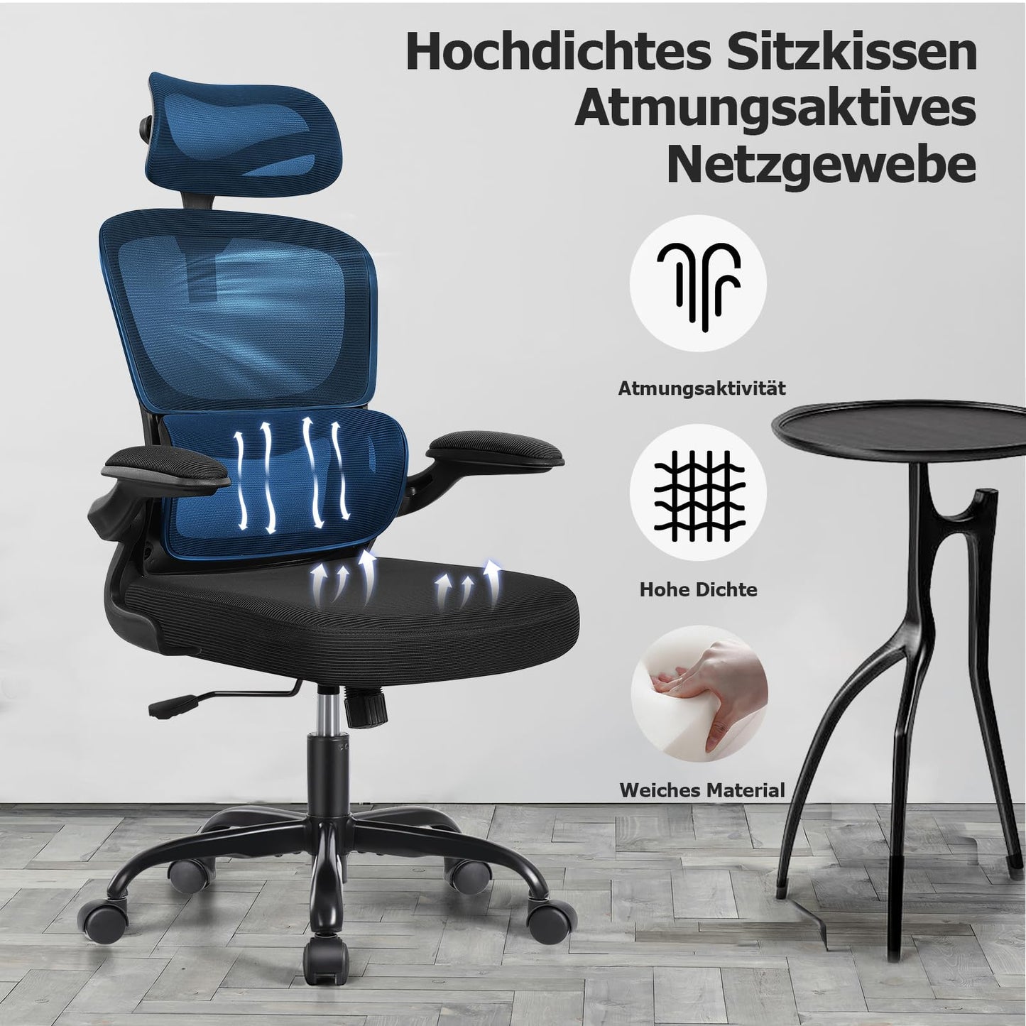 Razzor Ergonomic Office Chair with Adjustable Headrest, Lumbar Support, Mesh Computer Chair with Flip-Up Armrests, Executive Chair with Tilt Function 90°-135°