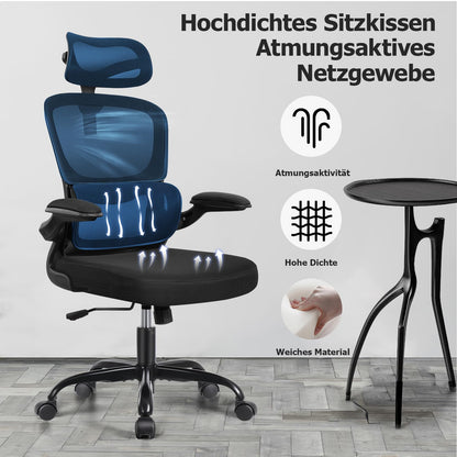Razzor Ergonomic Office Chair with Adjustable Headrest, Lumbar Support, Mesh Computer Chair with Flip-Up Armrests, Executive Chair with Tilt Function 90°-135°
