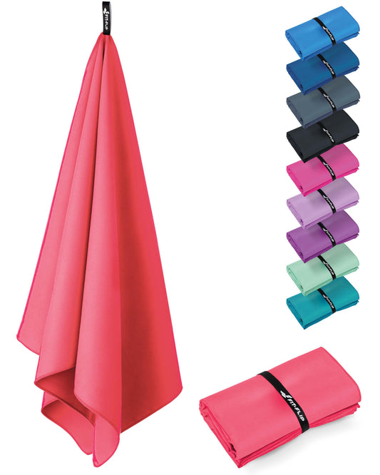Fit-Flip microfiber towels - compact and lightweight - quick-drying microfiber towel - for travel, sports, beach - large bath towel (1x 180x90cm, Sunkist Coral)