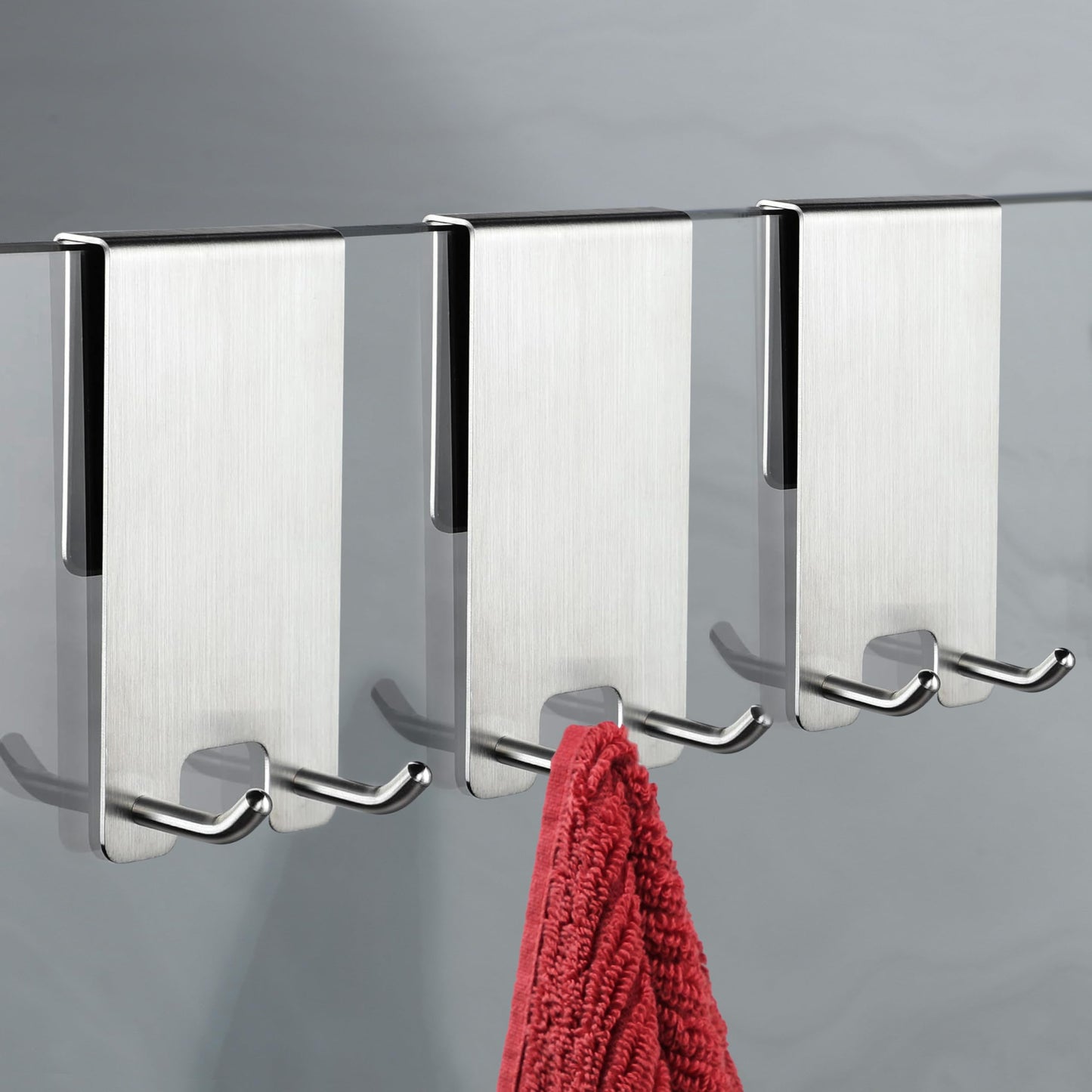 Kegii Bathrobe Towel Hooks 3 Pack - Hooks for Shower Wall, Stainless Steel Towel Holder for Hanging on the Glass Shower Door, Silver