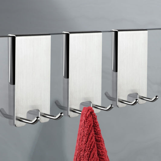 Kegii Bathrobe Towel Hooks 3 Pack - Hooks for Shower Wall, Stainless Steel Towel Holder for Hanging on the Glass Shower Door, Silver