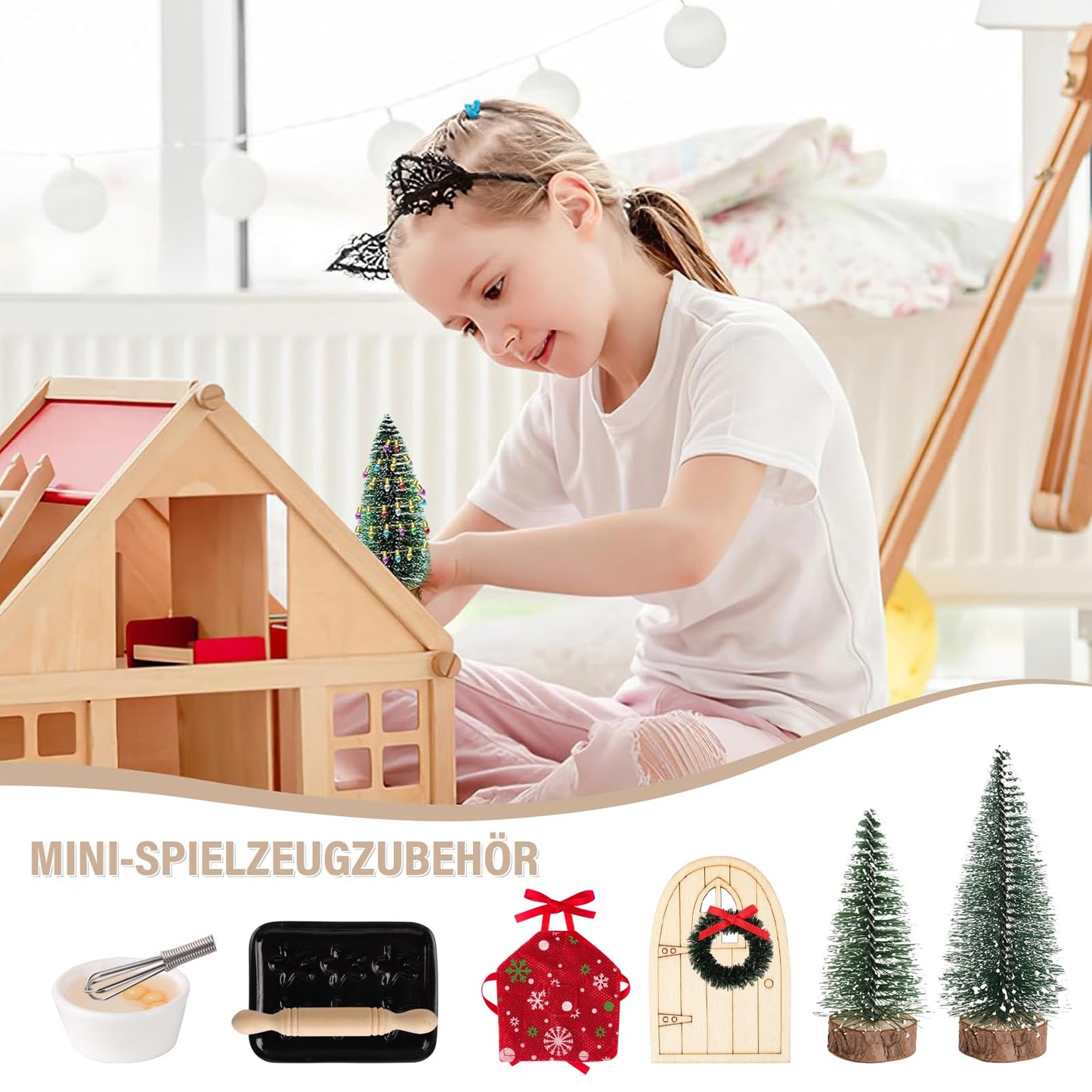 PRAY 52 Piece Elf Door Set with letters, construction site, mailbox, boots, wreath, ladder Elf Accessories Christmas Elf letters Christmas Elf Advent Calendar Children's Decoration