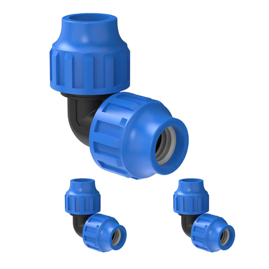 Kirchhoff Fitting Connection Angle 90° | Plastic | 25 x 25 mm | for HDPE pipe | 3 pieces in a set | Various sizes | DVGW certified | Drinking water quality | Made in EU, Black, 25 mm, 984845217-3