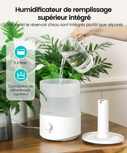Pharata humidifier for bedroom, 2.5L diffuser room humidifier for nursery up to 28H, top-fill small ultrasonic room humidifier for baby plants with 7-color night light, BPA-free.