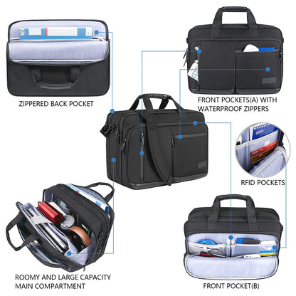 VANKEAN Laptop Bag for Women Men Business Briefcase 17.3 Inch, Fits up to Laptops, Waterproof Laptop Case Computer Bag for Travel/Business/School, Black