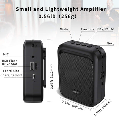 SHIDU Voice Amplifier Portable Bluetooth Speaker with wireless UHF Microphone Headset 10W 1800mAh PA System Supports MP3 audio for teachers, taxi drivers, coaches, trainers, tour guides.