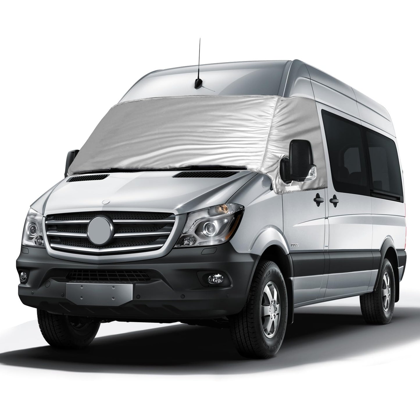 External thermal windshield cover for Mercedes Sprinter 2019-2024, luxury silver wrap windshield cover, foldable front windshield cover for winter and summer windshield frost protection.