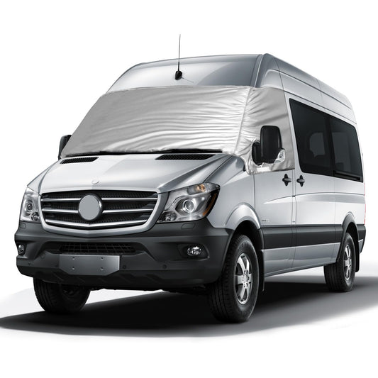 External thermal windshield cover for Mercedes Sprinter 2019-2024, luxury silver wrap windshield cover, foldable front windshield cover for winter and summer windshield frost protection.