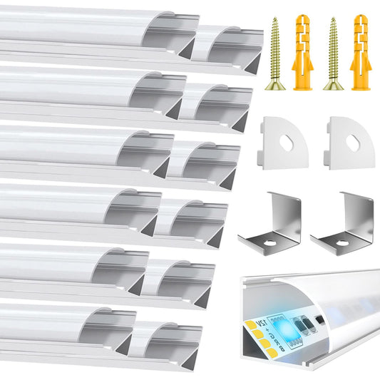 LED Aluminum Profile 12 × 1M, V-Shaped LED Profile for LED Strips, LED Channels with White Milky Cover, End Caps, and Mounting Materials (LED Strips/Band up to 10 mm incl)