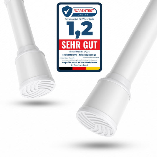 MEISENBERG Tension Curtain Rod 320-370cm, White, Ø 32mm, No Drilling Curtain Rod for Windows, Showers, and Partitions.