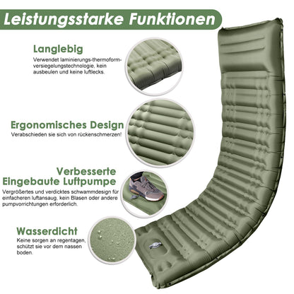 Arliers self-inflating sleeping pad, 12CM thick air mattress for camping with foot pump and pillow, Anti-Ripstop portable sleeping mat for hiking, travel, beach - army green.
