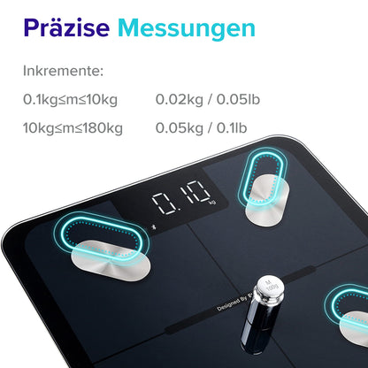 Etekcity Body Fat Scale, Digital Scale with APP 180 kg/400 lbs, Smart Scale with Body Fat and Muscle Mass, Bluetooth Scale for Baby and Pregnant Women, Black