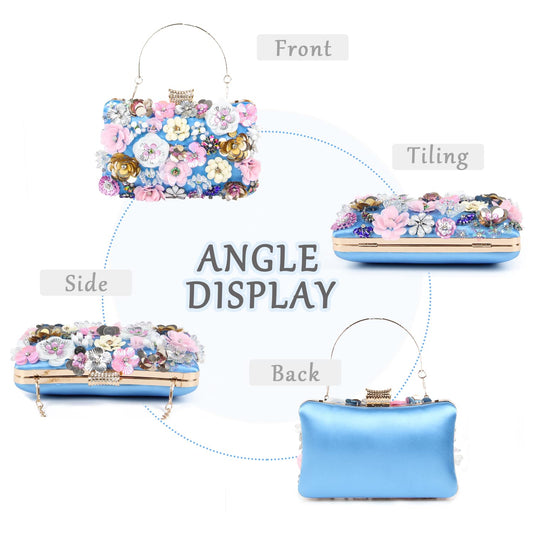 LHHMZ Women's Elegant Floral Evening Clutch Bags Floral Bead Wedding Tote Bags Bride Shoulder Handbags