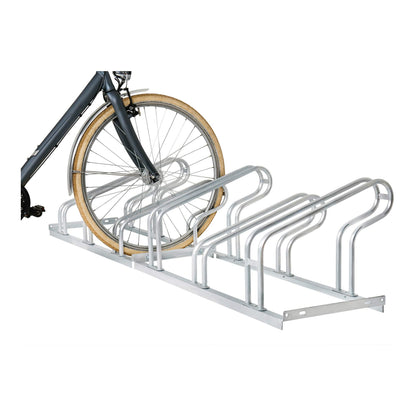 BULL bike stand, for 6 bikes, hot-dip galvanized steel construction, hoop rack, suitable for mountain bikes, for row connection and floor mounting, tire width up to 5.5 cm