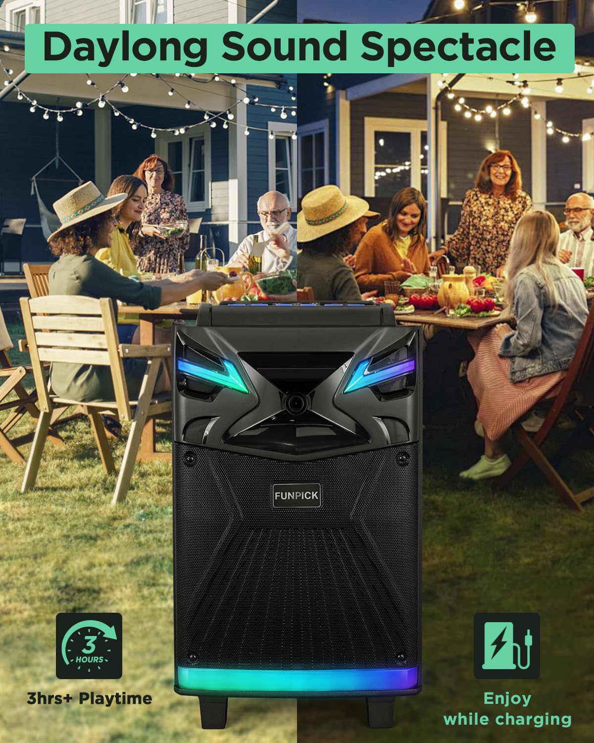 Karaoke machine with 2 microphones, Bluetooth portable PA system for adults, 10-inch speaker supports live streaming, DJ lights/FM radio/recording, YouTube, TikTok.