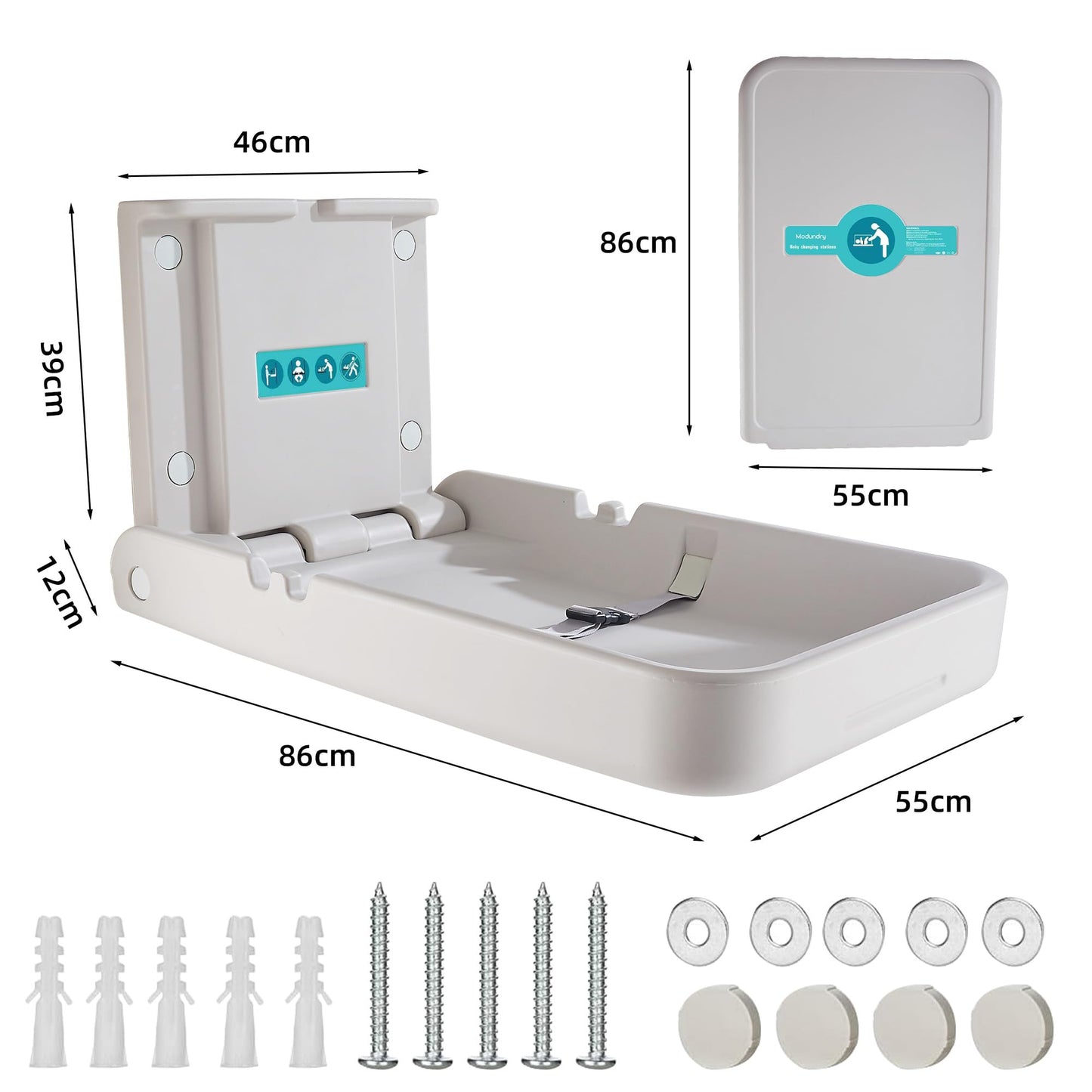 Modundry Baby Changing Table Safety Foldable Vertical Wall Mount for shopping malls, train stations, nursery, home