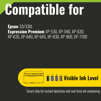 Kamo 33XL (12-pack) multipack printer cartridges compatible with Epson 33 XL - for Expression Premium XP-530 XP-540 XP-630 XP-635 XP-640 XP-645 XP-830 XP-900 XP-7100.