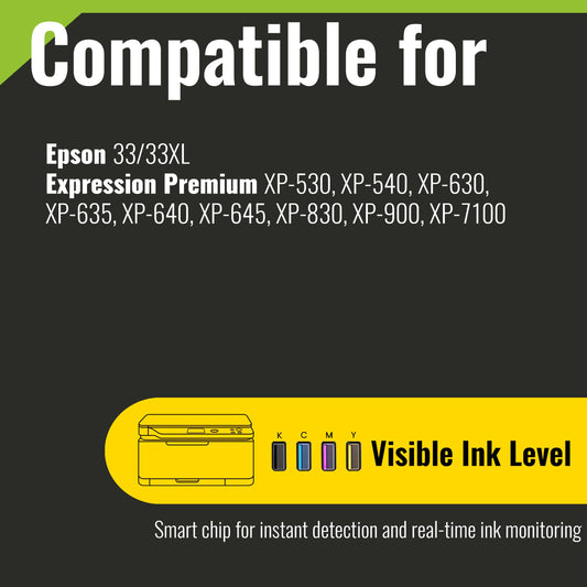 Kamo 33XL (12-pack) multipack printer cartridges compatible with Epson 33 XL - for Expression Premium XP-530 XP-540 XP-630 XP-635 XP-640 XP-645 XP-830 XP-900 XP-7100.