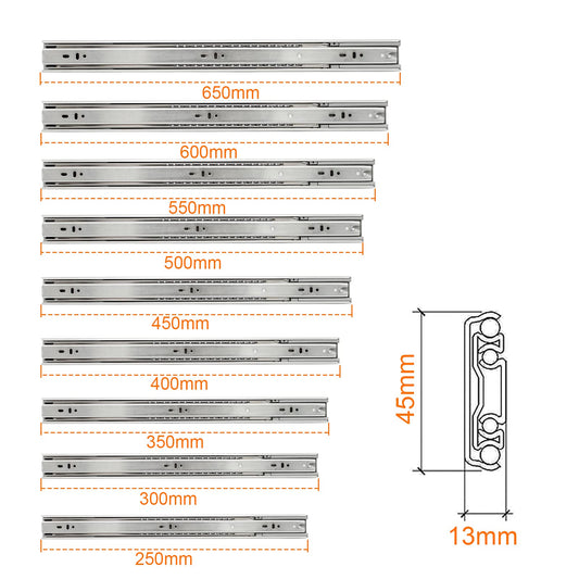 Ansobea drawer slides 600mm, ball bearing guides with 45 kg load capacity full extensions, drawer pull-out telescopic rail, full stretch size 1200mm, 4 pairs (8 pieces)