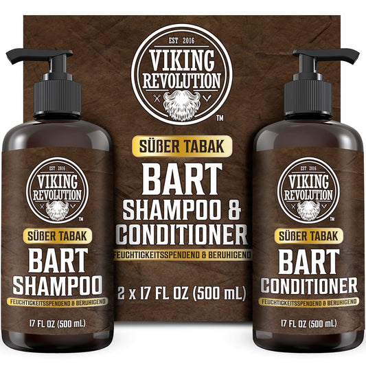 Viking Revolution - Beard Shampoo & Conditioner Set - Softens, Smooths & Strengthens Beard Growth - Beard Shampoo For Men - Sweet Tobacco - Gifts For Men - 2 x 500 ml