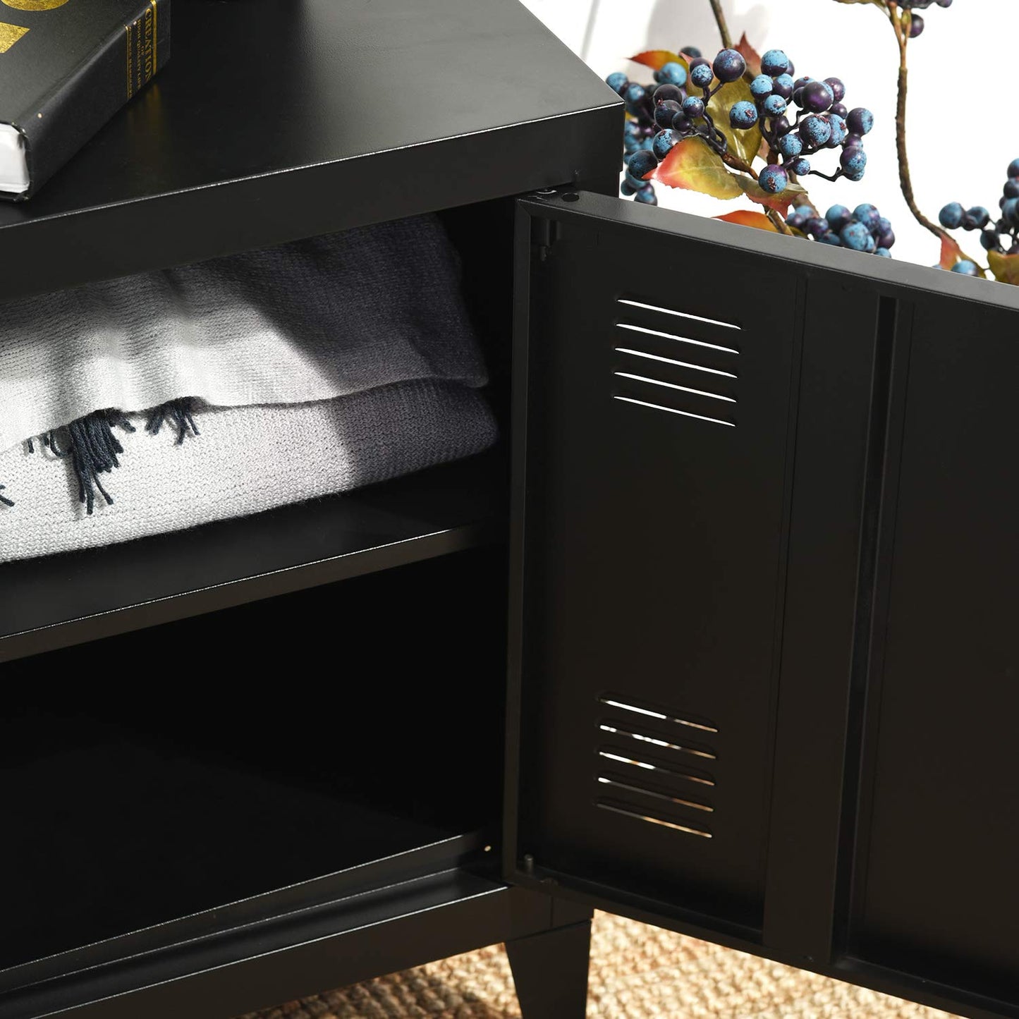 Small storage cabinet, steel cabinet, file cabinet, freestanding with 4 sturdy metal legs & scratch-resistant powder-coated surface, compact yet spacious, black, 30*40*57cm.