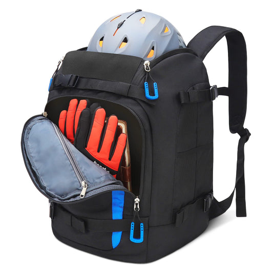 YITGOG ski boot bag with helmet compartment 50L 1680D Nylon ski backpack ski boot backpack with helmet pocket ski bag siksack for ski boots ice skates snowboard inline skates (blue)