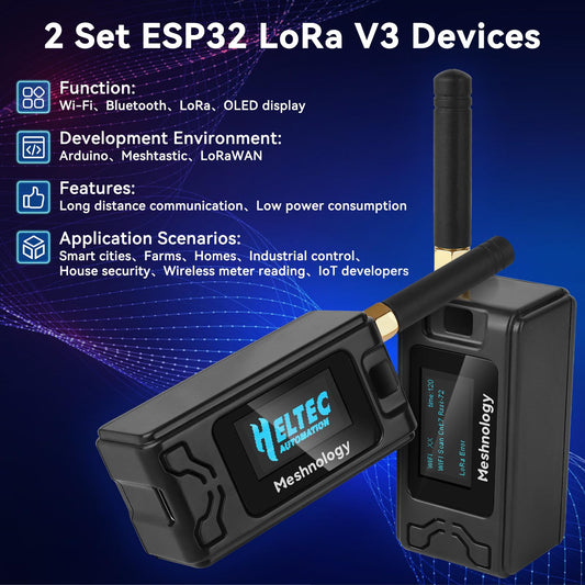 2 Pack ESP32 LoRa V3 development board + 1100 mAh battery + protective case set - with 868 MHz antenna and SX1262 LoRa V3 devices for Meshtastic Arduino LoRaWAN IoT (N30 Version, Black)