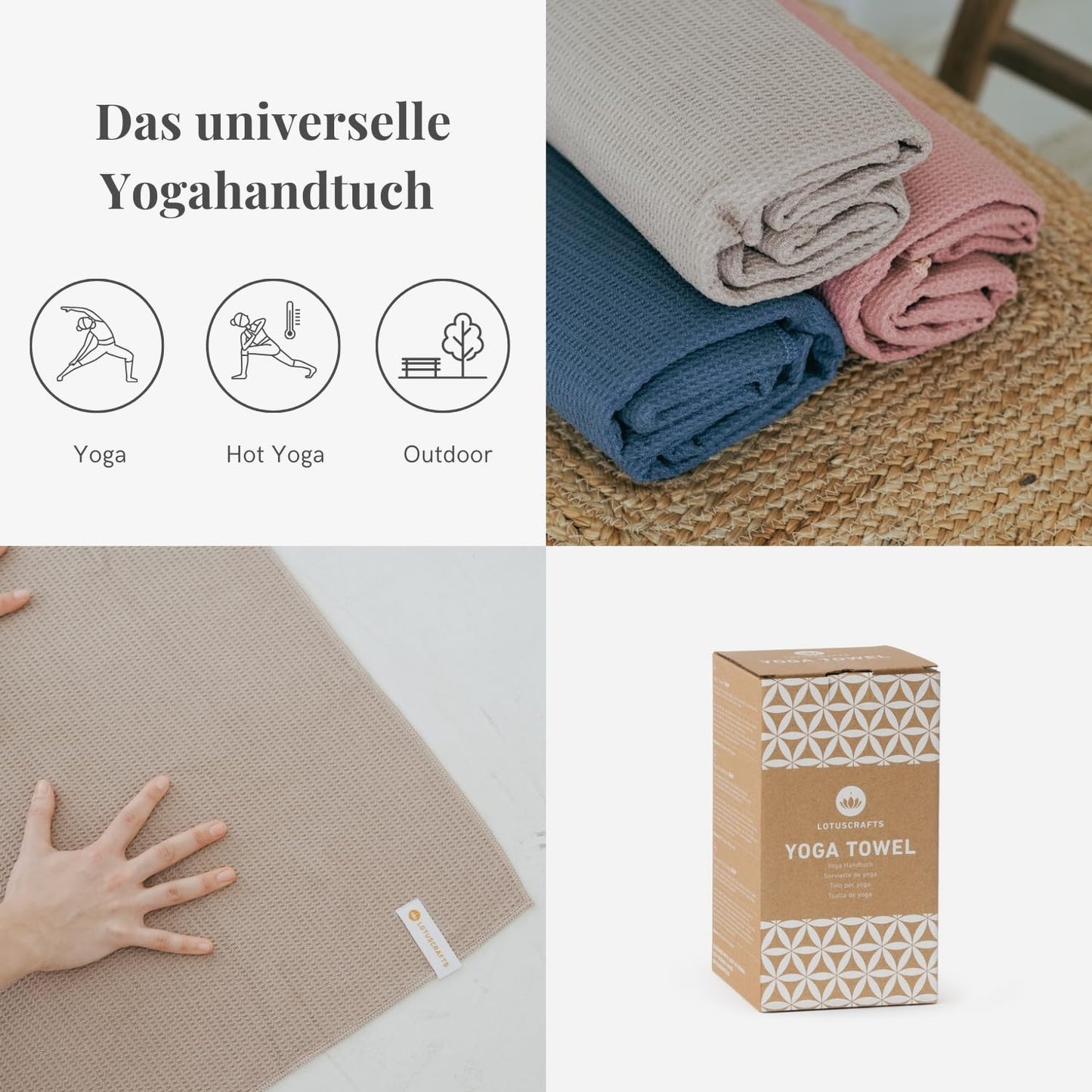 Lotuscrafts Yoga Towel Wet Grip - non-slip & quick-drying - Anti-slip yoga towel with high floor adhesion - Yoga towel ideal for Hot Yoga [183 x 61 cm]