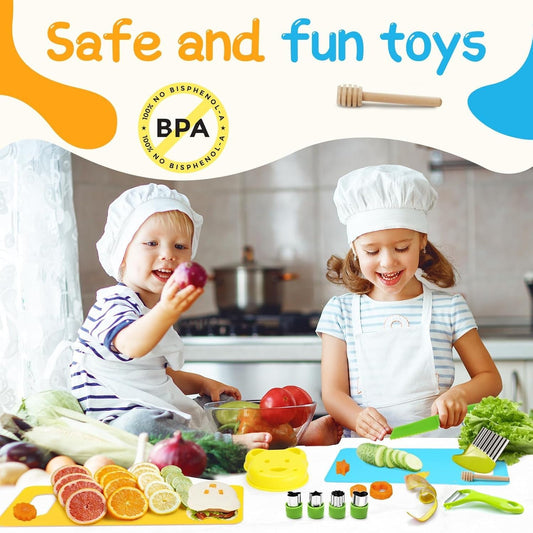 Children's knife 16-piece children's safety cooking knife kitchen knife set with vegetable cutters, wooden knives, cutting board etc. Montessori toy as a birthday gift for children aged 2 years and older.