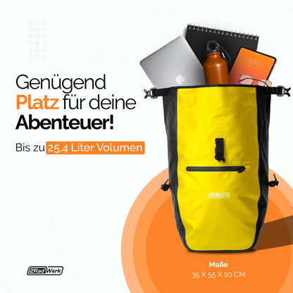 2Radwerk bicycle bag for luggage rack, 25.4 l, 100% waterproof, with carrying handle and shoulder strap, bicycle rack bag, luggage rack bag, bicycle bags rear, 56.5 x 30 x 15 cm
