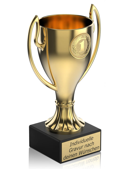 Zelaro Gold Handle Trophy | Trophy with Engraving Custom Text - Trophy in 5 sizes | Football Trophy | Soccer Trophy Kids - 16 cm incl. Marble Base