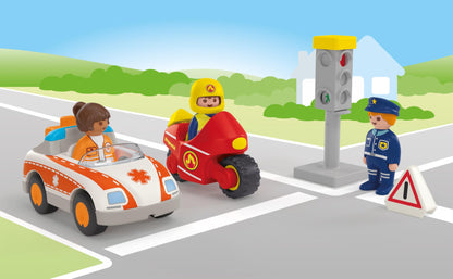 PLAYMOBIL JUNIOR | Everyday Heroes | sustainable toys for kids ages 1+ | includes doctor, firefighter, and police officer | 71692