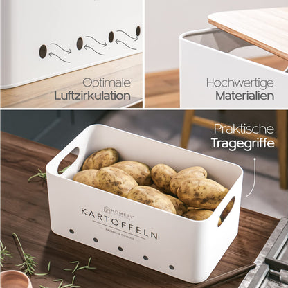 Homety Potato Storage Box [Set of 3] - Keeps Vegetables Fresh for Longer - Ideal way to store onions, potatoes, and garlic (White)