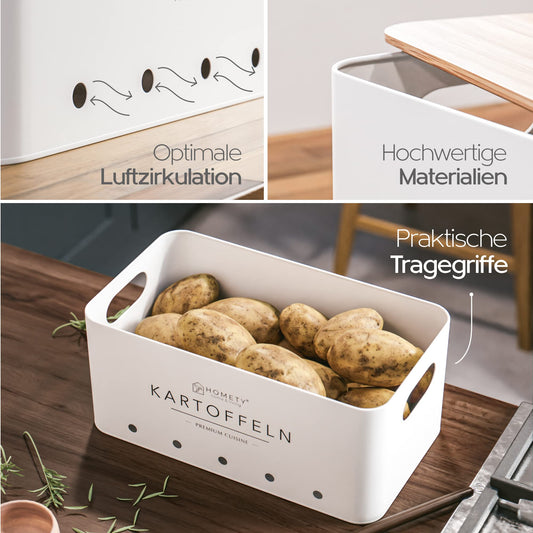 Homety Potato Storage Box [Set of 3] - Keeps Vegetables Fresh for Longer - Ideal way to store onions, potatoes, and garlic (White)