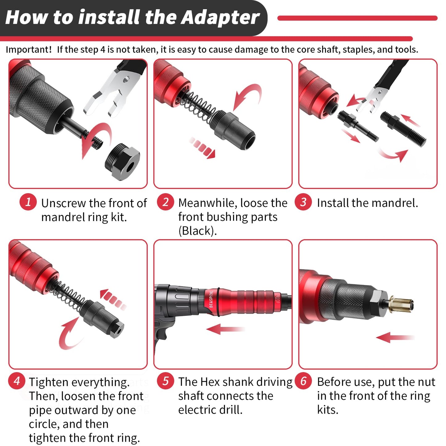 Beaspire Rivet Nut Adapter Kit for Electric Drill, Professional Rivet Nut Tool Set, 10 types of mandrels and 50 rivet nuts (M3-M10, 8-32, 10-24, 10-32 and 1/4-20), Sturdy Carrying Case.
