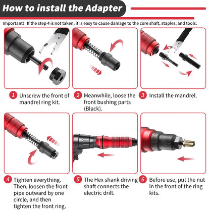 Beaspire Rivet Nut Adapter Kit for Electric Drill, Professional Rivet Nut Tool Set, 10 types of mandrels and 50 rivet nuts (M3-M10, 8-32, 10-24, 10-32 and 1/4-20), Sturdy Carrying Case.