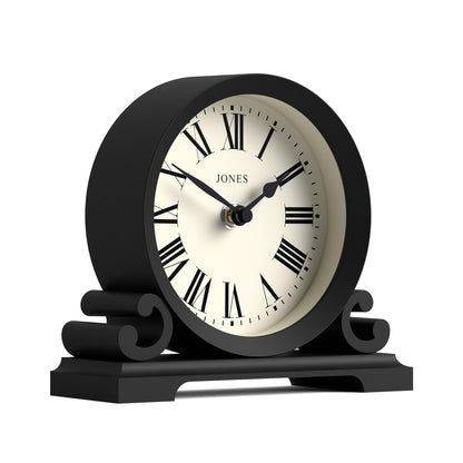 JONES CLOCKS® Saloon Mantel Clock | Traditional double bell design | Black | Roman numerals | Classic style for desk, table, shelf, or nightstand