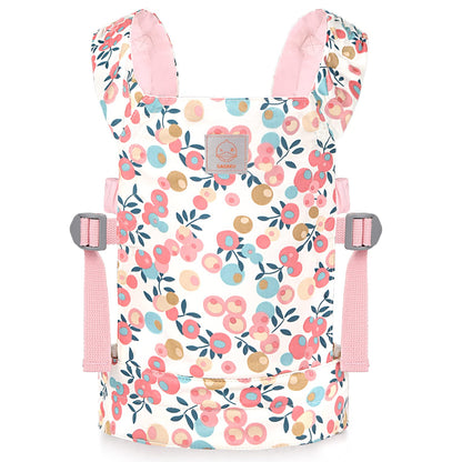 GAGAKU doll carrier, front & back cross shoulder straps, for kids over 3 years old. Made of 100% cotton in pink plum color. Ideal for carrying dolls.