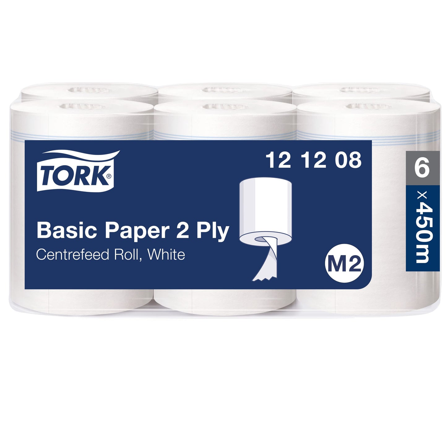 Tork Standard Paper Wipers with Inner Roll White M2, Multi-purpose paper towels, 6 × 121.5 m, 121208