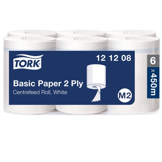 Tork Standard Paper Wipers with Inner Roll White M2, Multi-purpose paper towels, 6 × 121.5 m, 121208