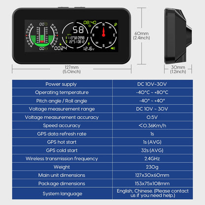 MR CARTOOL M60 Auto Slope Meter Car Digital GPS Speedometer HUD Display Clinometer with Compass for all vehicles SUV Offroad