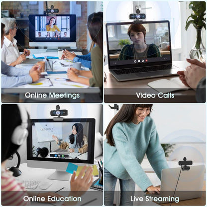 TRAUSI 1080P HD webcam with microphone, noise reduction, privacy cover, wide angle lens, auto light correction, plug & play USB webcam for laptop, desktop, PC, Mac, Zoom, Skype, streaming, black.