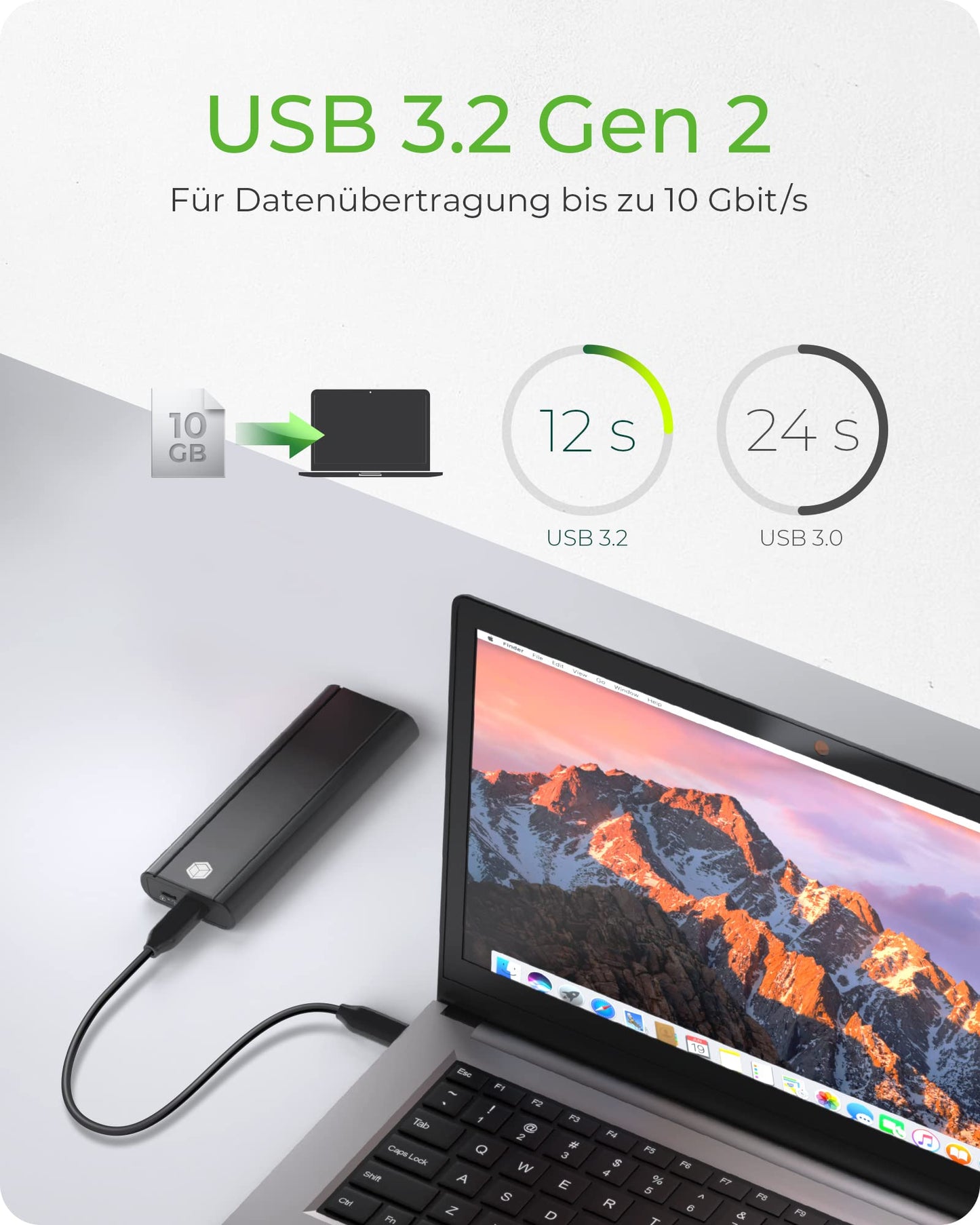 ICY BOX M.2 SSD/NVMe enclosure, USB 3.2 (10 Gbps), tool-free, cooling system, USB-C, USB-A, PCIe, M-Key, external, NVMe adapter, aluminum, black, IB-1807MT-C31.