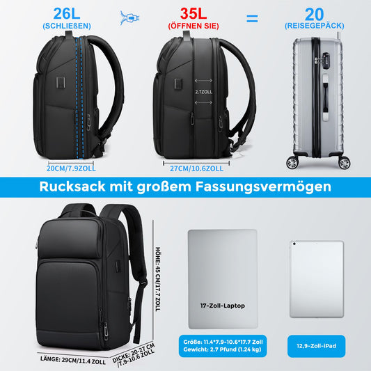 FENRUIEN Expandable Laptop Backpack Business Backpack Men Laptop Bag 17 Inch for Men and Women Girls Teenagers with Laptop Compartment USB Charging Port Backpack