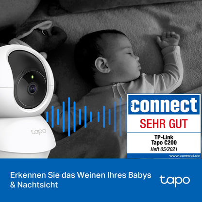 Tapo TP-Link C200 360° Indoor WiFi Security Camera, FHD 1080P, Night Vision, Motion Detection, Two-Way Audio, Alexa and Google Assistant compatible, for Babies/Pets