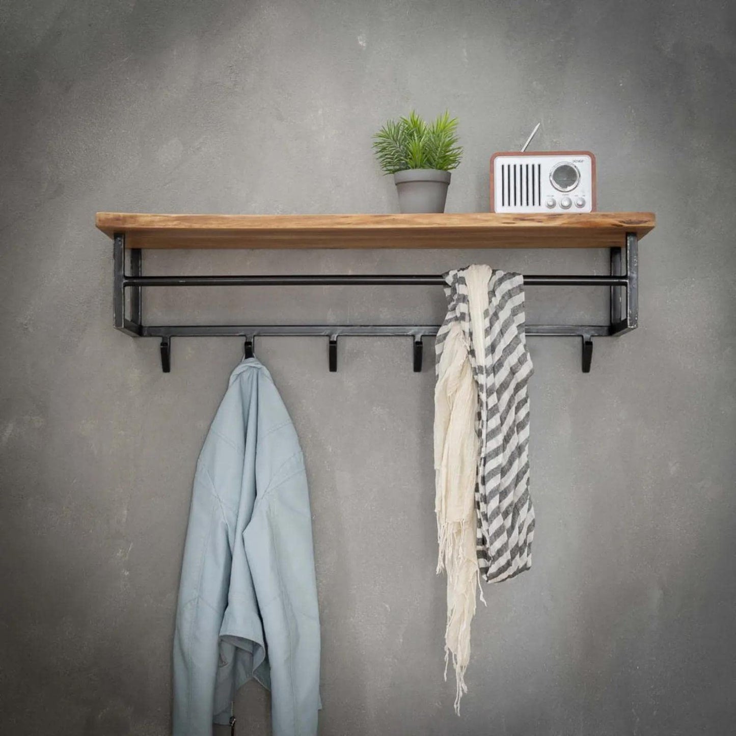 RINGO-Living wall coat rack with shelf, clothes rack hallway made of wood & metal, rustic wall shelf coat rack, wall decor industrial style, coat rack wood & metal, stylish hallway clothes rack