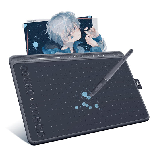 HUION HS611 Graphic Tablet, 10.2 x 6.36 inch Professional Drawing Tablet, Battery-free Digital PW500 Pen, Equipped with Multimedia Touch Keys, Adjustable Volume, Music Playback, Gray