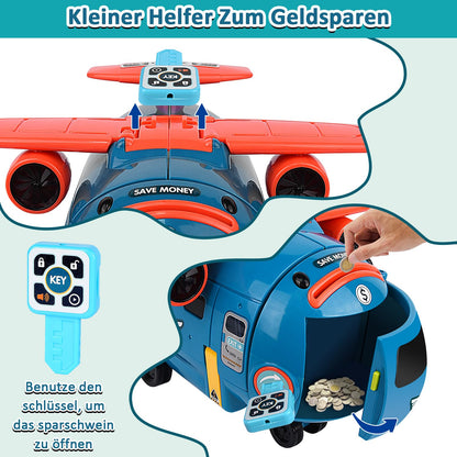 JONRRYIN Airplane Toy Car Set for Ages 3+, 3-in-1 Steering Wheel for Kids with Lights, Sounds Piggy Bank, Airplane Boys Toy Gifts for 2 3 4 5 6 Years (Blue)